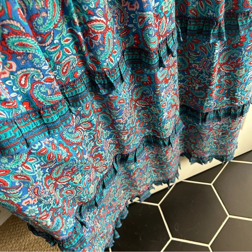 EUC J Jill blue/teal paisley dress. Size Small. Ruffles. Lightweight and flowy - Picture 7 of 12